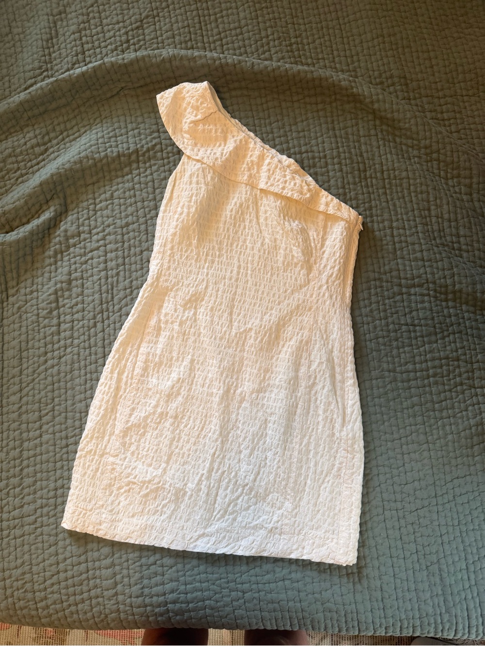 One-Shoulder Ann Taylor White Textured Mini Dress 100% Silk